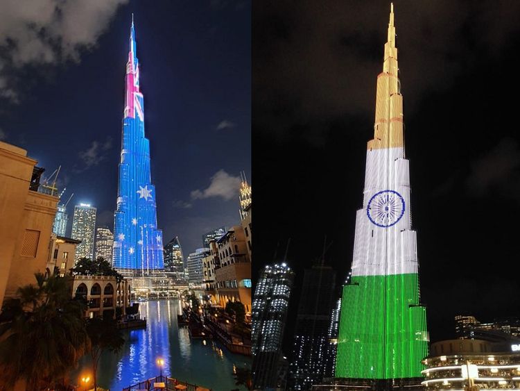 Tallest display of Australian, Indian flags in Dubai